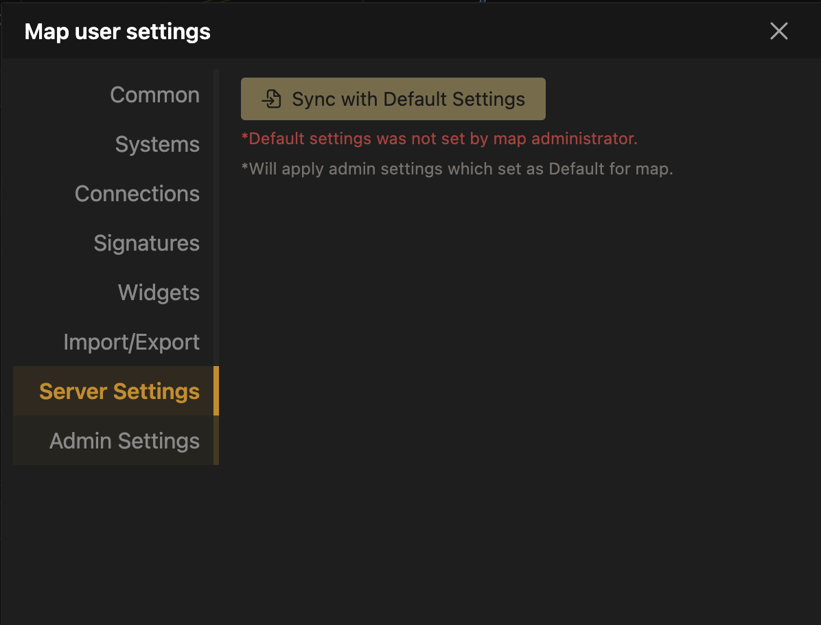 Sync with Default Settings Button